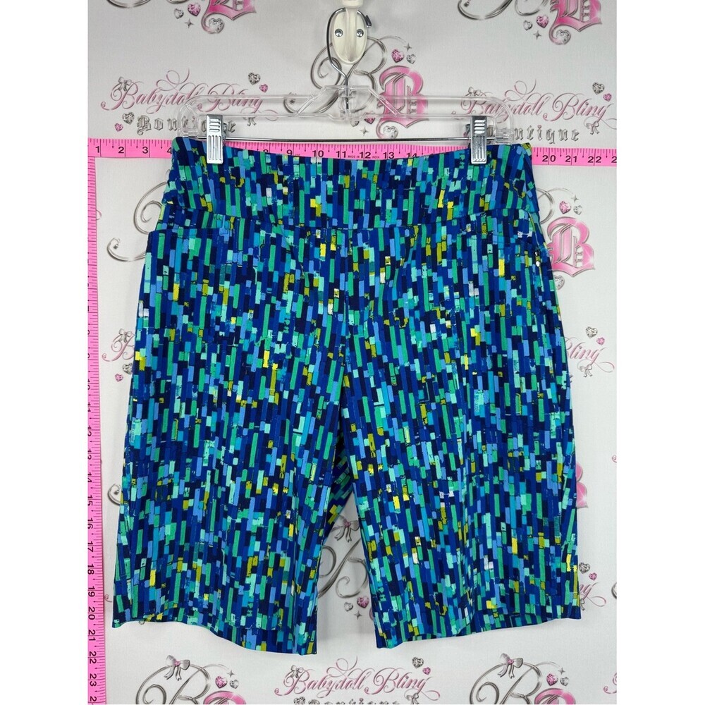 Attyre shorts long style Teal and Blue Geo-Print Active Shorts